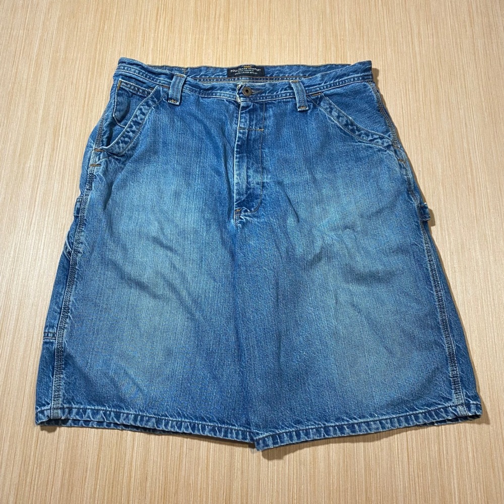Polo Jeans Co Ralph Lauren Mens Denim Carpenter Shorts Blue 36 Hammer Loop Baggy